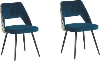 Beliani Conjunto de 2 sillas de comedor terciopelo azul verdoso