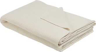 Beliani Manta De Algod&oacute;n Beige 130 X 180 Cm Cama Punto De Gruz Tama&ntilde;o Grande Asaka