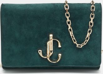 Jimmy Choo London Bohemia Dark Green Suede Chain Clutch
