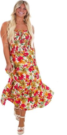 Blu Pepper Island Bloom Floral Midi Dress In Fuchsia Multi