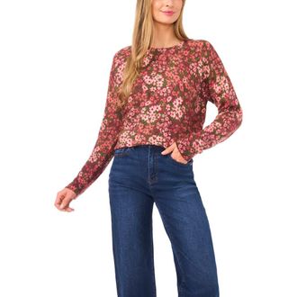 CeCe by Cynthia Steffe Print Sweater in Burgundy Floral Multi at Nordstrom, Size Large