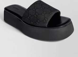 Gucci canvas flatform slide sandals