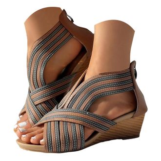 Generic Women Wedges Bohemian Shoes Open Toe Wedge Sandals With Hollow Out Design Sandals Zipper Back Platform Summer Sandal For Women 2026 Trendy (Brown, 8.5