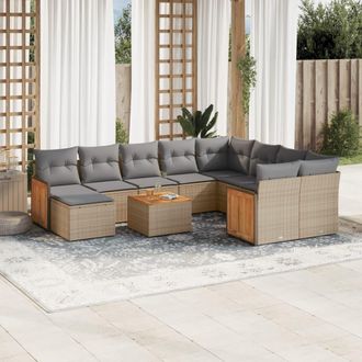vidaXL Set De Sof&aacute;s De Jard&iacute;n 11pzas Con Cojines Rat&aacute;n Sint&eacute;tico Beige Vidaxl