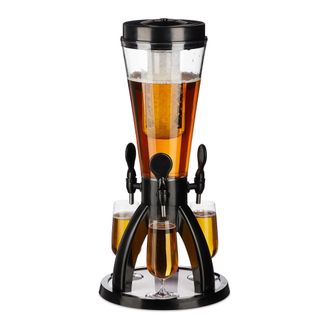 Relaxdays Torre De Cerveza Con 3 Grifos, 4 L, Dispensador De Bebidas Con Enfriador, Beer Tower, Transparente Y Negro - Relaxdays