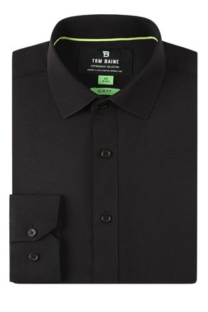 Tom Baine Mens Performance Stretch Long Sleeve Basic Button Down, Black, Large