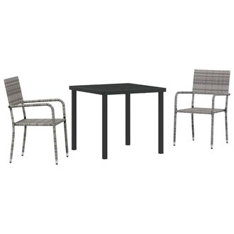 Berkfield Home 3 Piece Garden Dining Set Grey Poly Rattan