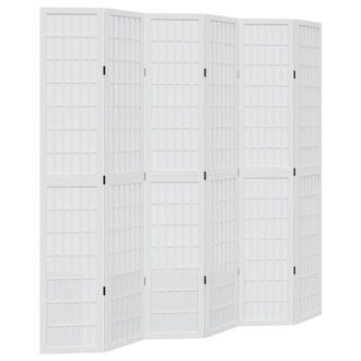 Berkfield Home Room Divider 6 Panels White Solid Wood Paulownia