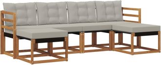 vidaXL Conjunto De Sof&aacute;s De Exterior 6 Uds. Natural Y Gris Claro Vidaxl