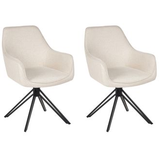 Beliani Beliani - Conjunto De 2 Sillas De Comedor Modernas De Tela Asiento Acolchado Patas De Metal Negro Giratorias Beige Claro Jodar