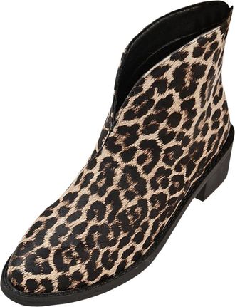 Generic Autumn Womens Fashion Ankle Boots Pointed Toe High Heel Design with Color Blocked Leopard Print V Mouth Back Zipper Large Size Short Boots (Brown, 5.5