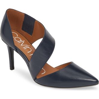 Calvin Klein Gella Pointed Toe Pump in Navy Leather at Nordstrom, Size 6.5