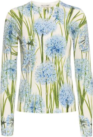 Oscar De La Renta Cardigan crop a fiori - Bianco