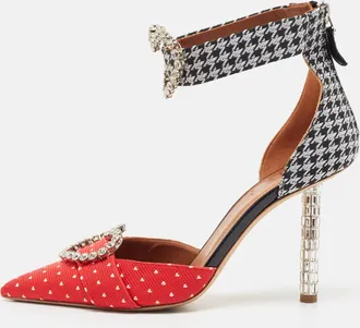 Malone Souliers Tricolor Canvas Camille Ankle Strap Pumps