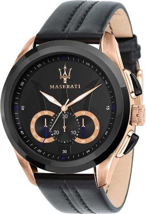 Maserati Zwarte Leren Quartz Horloge - Heren - Horloges - Geel - ONE Size - Accessoires