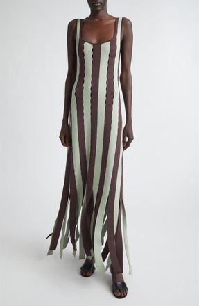 Zankov Calhoun Stripe Openwork Car Wash Hem Sweater Dress in Pistachio/Espresso at Nordstrom, Size X-Small