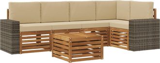 vidaXL Conjunto De Sof&aacute;s De Exterior 6 Uds. Natural Y Beige Poli&eacute;ster Vidaxl