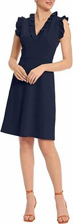 Maggy London Ruffle Sleeves Short Crepe Dress In Twilight