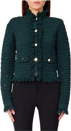 Liu Jo Jas met rafeldetails - Dames - Blazers - Groen - M - Leer - Jassen