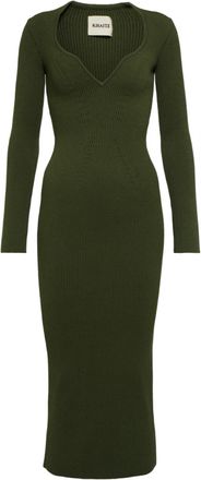 Khaite Green Ribbed Alessandra Midi Dress Size S