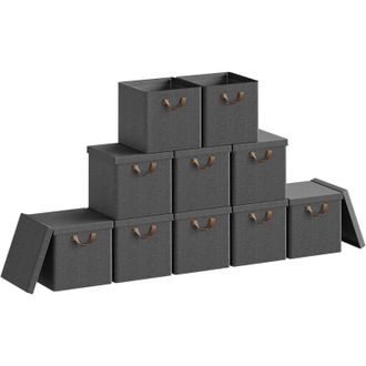 Woltu 10 Cajas De Tela Apilables De 18 Litros, Color Gris - Woltu