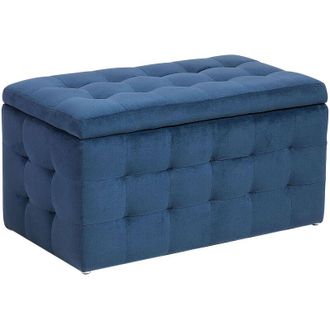 Beliani Beliani - Otomana De Terciopelo Azul Oscuro 72 X 40 Cm Tela Almacenaje Banco Dormitorio Michigan