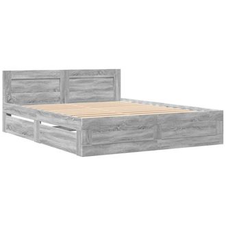 Berkfield Home Durable Bed Frame with Headboard without Mattress Grey Sonoma 160