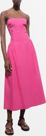 Mango Strapless Cotton Blend Midi Dress in Fuchsia at Nordstrom, Size 4