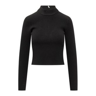 Michael Kors Geribbelde Mock-Neck Trui - Dames - Coltruien - Zwart - XL - Polyester - Truien & Vesten