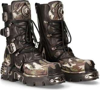 New Rock 591 S15 Camouflage Flame Metallic Biker Goth Boots
