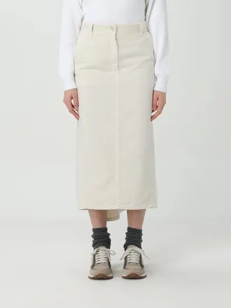 Brunello Cucinelli Gesso Cotton Linen Midi Skirt, Brand Size 44 (US Size 10)