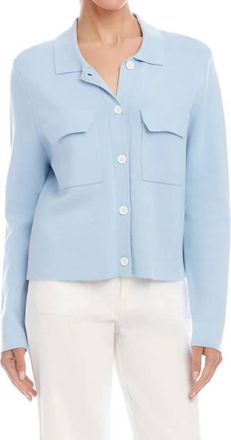 Karen Kane Collared Sweater Jacket In Blue