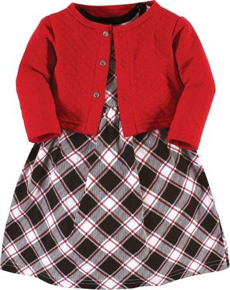 Hudson Baby Quilted Cardigan and Dress in Black Red Plaid at Nordstrom, Size 12-18M
