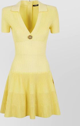 Balmain short sleeves flechage knit flare dress