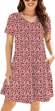 Generic Summer Dresses for Women UK V Neck Ladies Dress Casual Short Sleeve Dress with Pockets