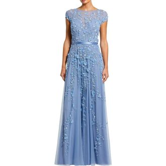 Mac Duggal Petite Floral Embellished Cap Sleeve Gown in Sky Blue at Nordstrom, Size 12P