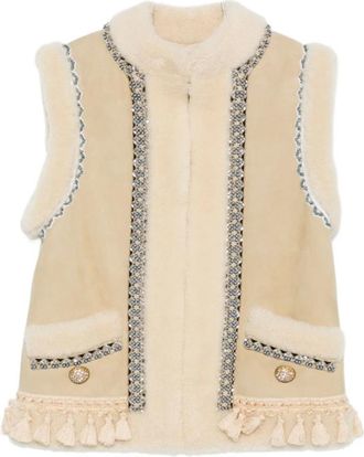 Valentino Garavani Waistcoats, female, Beige, XS, Bohemian Lambskin Shearling Vest Beige