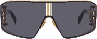 Balmain LE MASQUE Grey Shield Unisex Sunglasses BPS-146A GLD-BLK 147