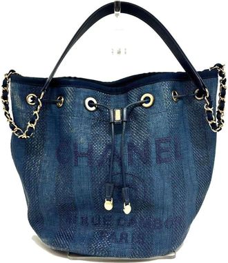 Chanel Blue Raffia Leather Tote Bag (Pre-Owned)