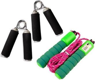 Trade Shop Trade Shop - Kit De Entrenamiento Fitness Con Cuerda Para Saltar Y Par De Abrazaderas Para Fortalecer Las Mu&ntilde;ecas