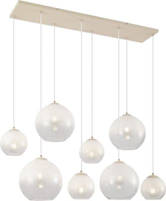 QAZQA Qazqa L&aacute;mpara Colgante Art D&eacute;co Beige Con Cristal Blanco 8 Luces