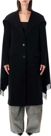 The Attico Black Fringed Long Scarf Coat