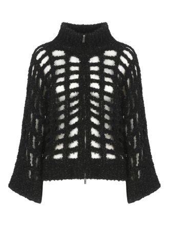 PESERICO perforated zip sweater - Black