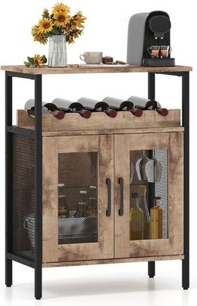 Costway Cantinetta Portabottiglie, Credenza per Conservazione con 5 Portabottiglie Rimovibili e Porta Bicchieri, Scaffale per Vino con Porta in