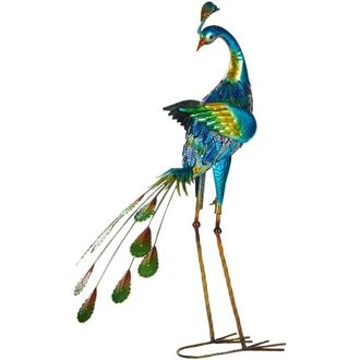 Beliani Figurina decorativa Pavone in metallo Decorazione giardino interno esterno Pavone blu Peacock