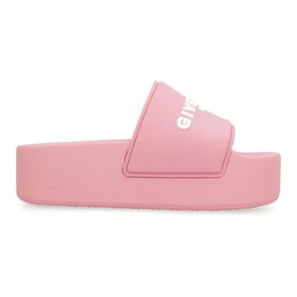 Givenchy Sliders, female, Pink, Size: 7 US Logoed Rubber Platform Slides