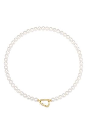 Ania Haie Pav&eacute; Carabiner Clasp Faux Pearl Necklace in Shiny Gold at Nordstrom
