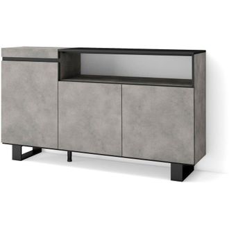 Skraut Home Credenza, Mobile, Cucina, Madia, mobile ingresso, 150x87x35cm, 3 Porte, Design industriale, Stile moderno, Grigio Cemento - Skraut Home