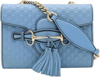 Gucci Pre-owned Micro Guccissima Leder Ketting Schoudertas - Dames - Vintage Schoudertas - Blauw - ONE Size - Leer - Vintage