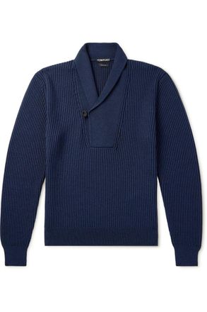 Tom Ford Slim-Fit Shawl-Collar Ribbed Merino Wool-Blend Half-Placket Sweater